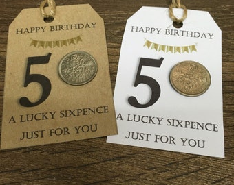 1967 Lucky sixpence 50th gift tag - 1 tag - handmade