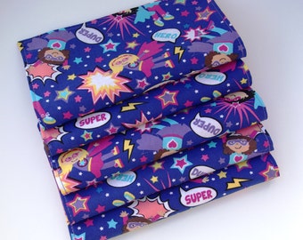 Lunch Box Napkins, Set of 5, Super Duper Girl Super Hero, Cloth Napkins, Stocking Stuffers, Reusable, School Lunch Napkins by Sew4MyLoves