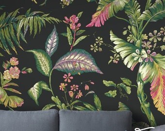 Seamless Self Adhesive Tropical Leaf Garden Pattern Wallpaper - Removable Wall Decals - Tropical Leaves Wall Stickers