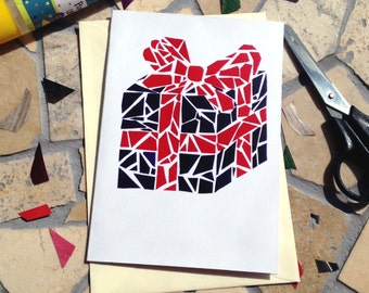 Paper Mosaic / Collage Wrapped Gift Blank Inside Greeting Card