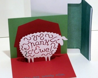 Thank you popup card, Greeting card, Thank EWE, Sheep