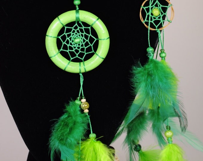 Green hair clips pendants handmade exclusive Dreamcatcher hair clips pendants Green DreamCatcher Dreamcatchers Christmas green hair clips