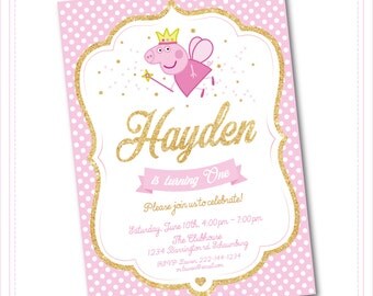 Peppa Pig Invitation - Peppa Pig Birthday Invitation - Peppa Pig Party Invite - George Birthday Printable invite - Pink and Gold