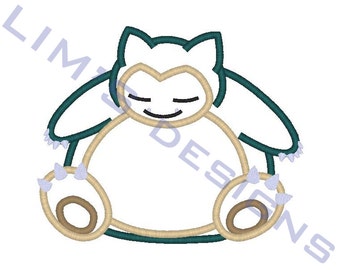 Snorlax Pokemon applique machine embroidery design- 3 sizes 4x4", 5x7", 6x10"