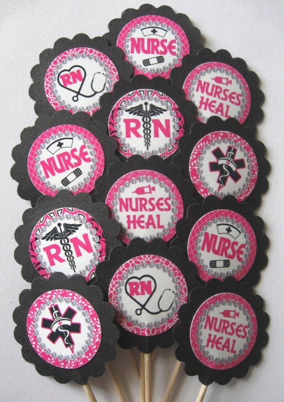 Nurse Cupcake toppers/Party picks Item 1345 Pink RN Free