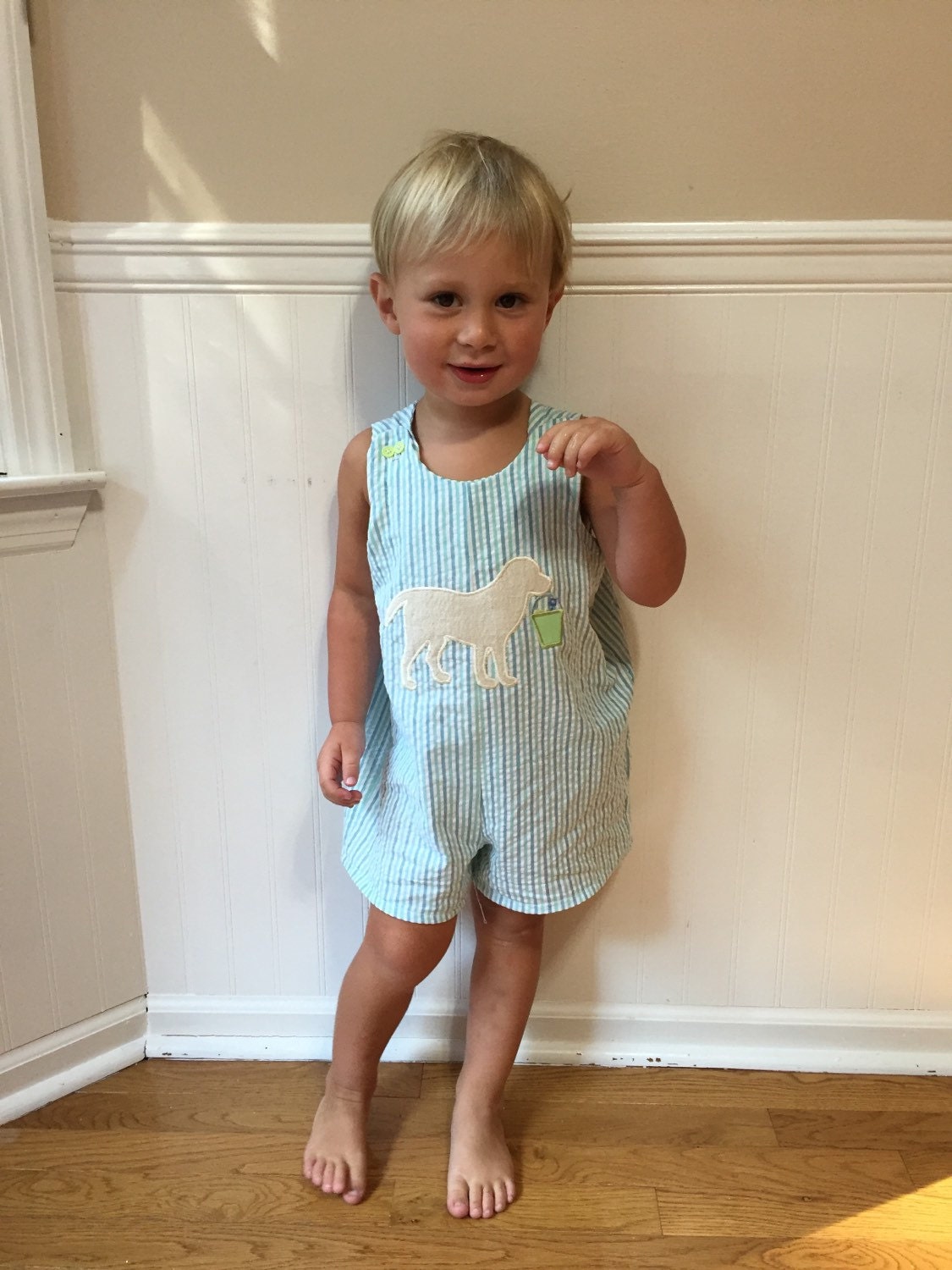 Baby/toddler Boy clothes. Seersucker Jon Jon. Boy Romper.