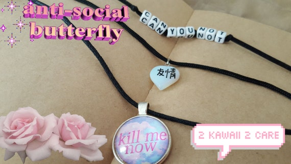 Cute Kawaii Harajuku Sarcastic Rude Sassy Choker Necklaces Pastel Goth Baby Blue Grunge Tumblr Style