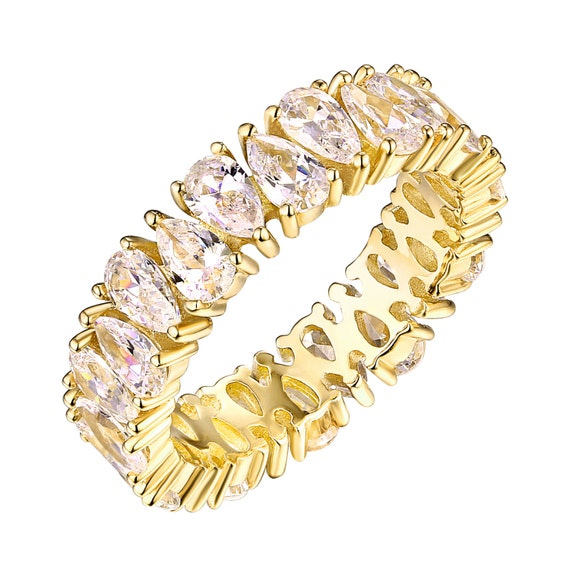 Clear Pear Shape Diamond CZ Eternity Band Yellow by intriguejewels