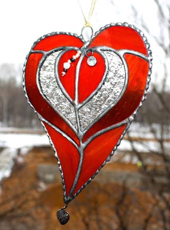 Red Stained Glass Heart Suncatcher Valentine Heart By Levantese