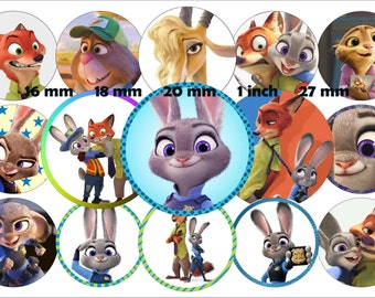 Zootopia Inspired Bottle Cap Image Zootopia 1 INCH Round Images 16mm 18mm 20mm 27mm 1 in Zootopia image PRINTABLE Instant Download Printable
