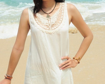 Short Summer Dress, Sleeveless Summer Dress, Lace Dress, Casual Dress, Day Dress, Off White Dress
