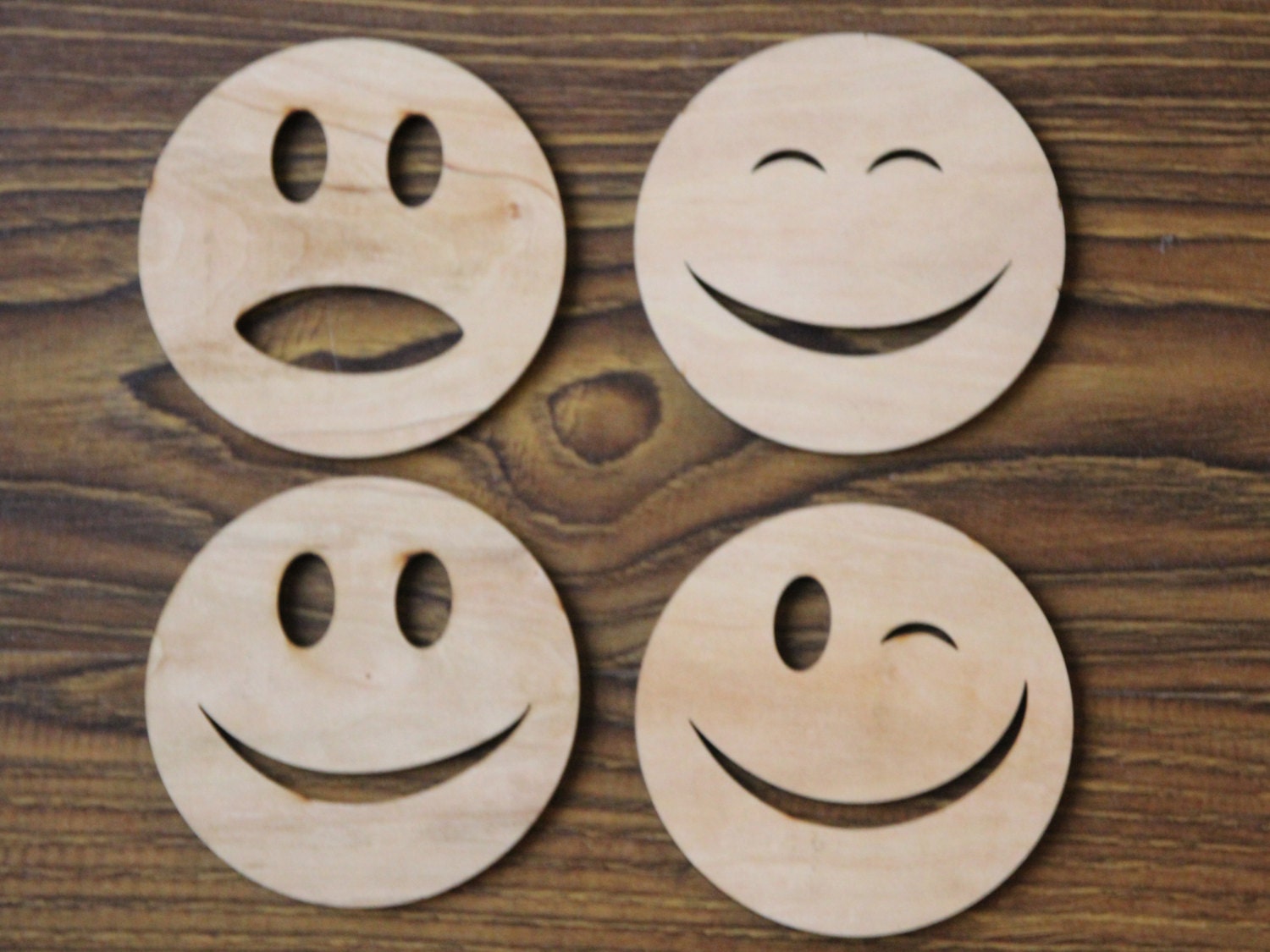 Smiling face Coaster Laser Cut Wood Coasters by WXWoodenStyleHome