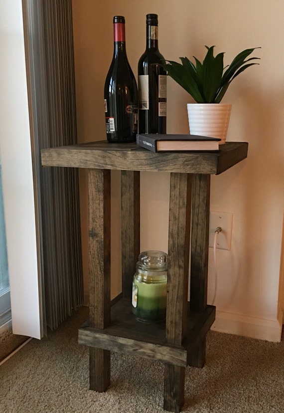 Rustic Accent Pine Table w/ Woodblock Top