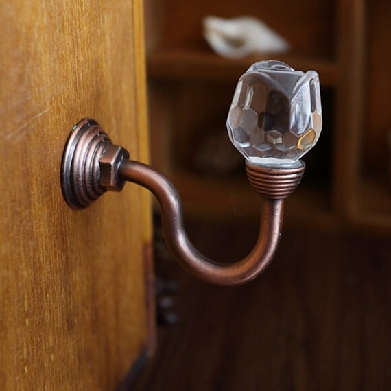 Rhinestone Rose Glass Wall Hook Decorative Hooks Coat Hangers