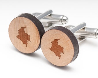 Colombia Wood Cufflinks Gift For Him, Wedding Gifts, Groomsman Gifts, and Personalized