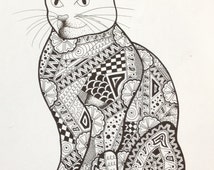 Unique zentangle cats related items | Etsy