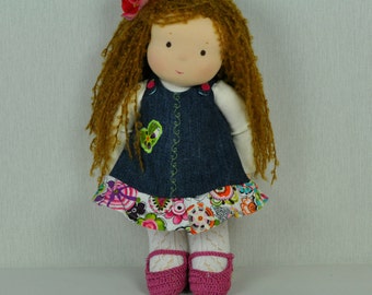 Textile Waldorf doll Katy 34 sm, hand made puppe