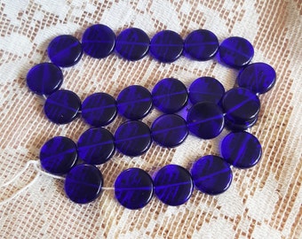 Stunning cobalt blue Czech Glass beads coin shape 13mm by 4-1/2mm transparent