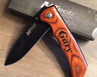 Handsome Personalized Wood Pocket Knife. Groomsmen Gift. Groomsman. Birthday. Mens. Groom. Hunting. Gift.