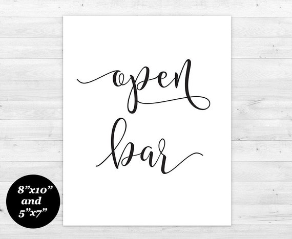 Open Bar Printable Wedding Sign Wedding Bar Sign Wedding