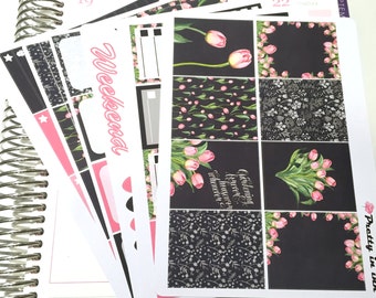 Ophelia Erin Condren Planner Stickers Weekly stickers Kit Pink Tulips glossy or matte stickers