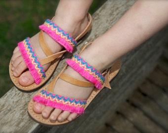 Girls Sandals,Kids Sandals,Pink Boho Sandals,Baby Greek Leather,Toddler Sandals,Girls Sandals,Handmade Sandals for Kids,Boho Sandals
