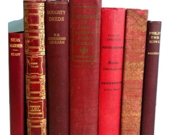 Maroon Decorative Books, Antique Books, Vintage Book Collection, Wedding Centerpiece, Book Decor, Interior Design,Crimson,Burgundy