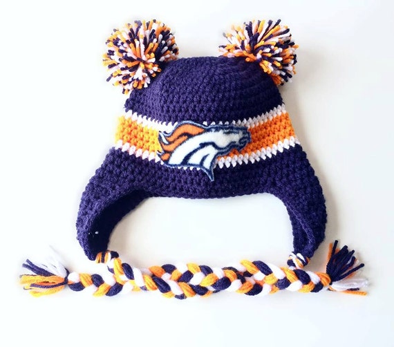 Items similar to Crochet Denver Broncos earflap beanie - Broncos Beanie ...