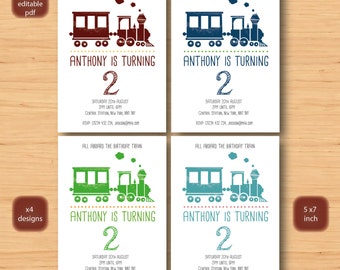 steam train birthday invitation-x 4 SELF EDITABLE PDF -5 x 7inch Customisable Printable Birthday Party Invite - Instant Download