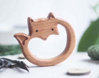 Organic Wooden Teether Fox. Beech Teething Toy. Hand-carved Teether. Natural Baby Toy. Eco Friendly Infant Toy. Newborn gift.