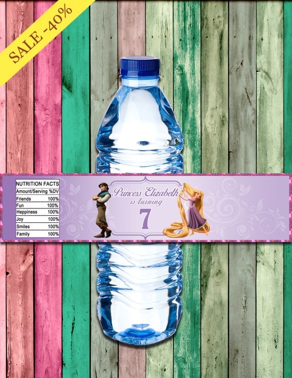 Princess Rapunzel Water Bottle Label by luckydesignstudio on Etsy