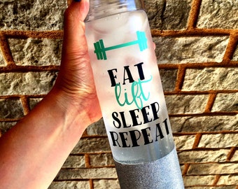 Eat Lift Sleep Repeat, Water Bottle, Glitter Water Bottle, Custom Water Bottle, BPA free Gym Water Bottle, Workout Water Bottle