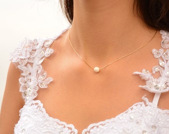 One pearl necklace, vermeil gold or sterling silver, fresh pearl necklace, white pearl necklace, girls pearl necklace, Pearl pendant
