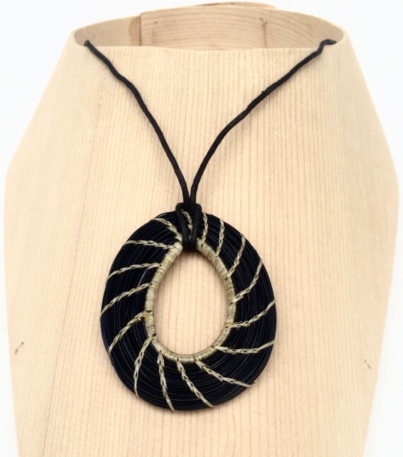 Pine needle pendant black and gold necklace by LeeAnnGalusha