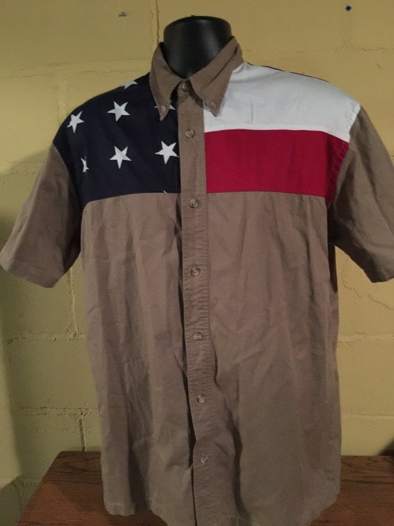 American Flag Button Down Mens Large Short Sleeve shirt 4th