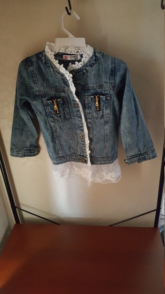Little girls Jean jacket with lace trim by arcclothingboutique