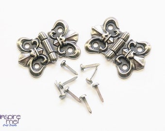 antique silver butterfly hinges with fasteners 1 pair large 40mm x 38mm decorative - Decorative Hinges antique silver butterfly hinges with fasteners 1 pair large 40mm x 38mm decorative - Decorative Hinges