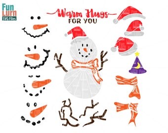 Snowman Faces SVG, Build a Snowman svg,Warm hugs,Santa hats, sticks, pebbles,snowman faces,scarf,svg png dxf eps ,Cameo file, Cricut file