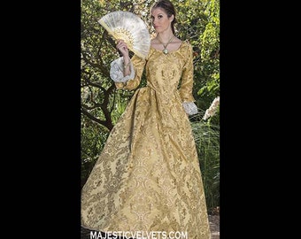 Yellow gold Elizabeth Swann 18th c Dress Halloween Renaissance Medieval Costume Clothes Clothing. Made to fit: Small to Plus Size