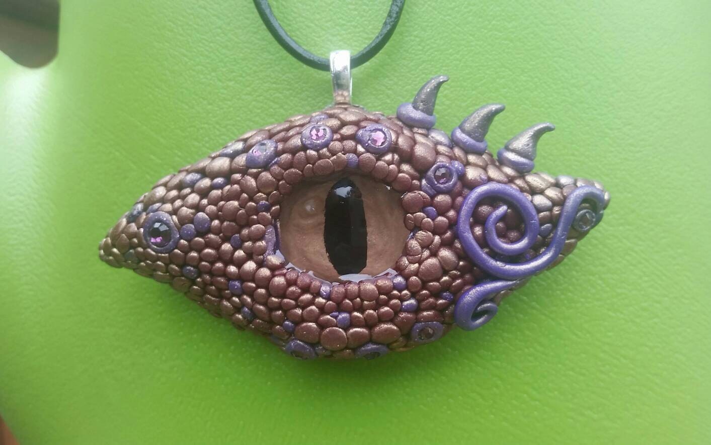 Dragon's Eye Polymer Clay Pendant w / Swarovski Crystals
