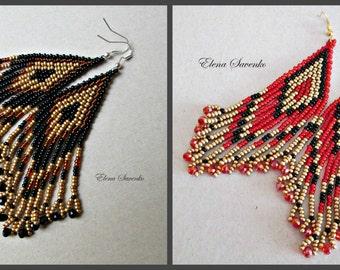 Bead Earrings Native American Style Seed Bead Earrings.Beaded earrings,modern earrings, boho earrings, fringe earrings, beadwork jewelry