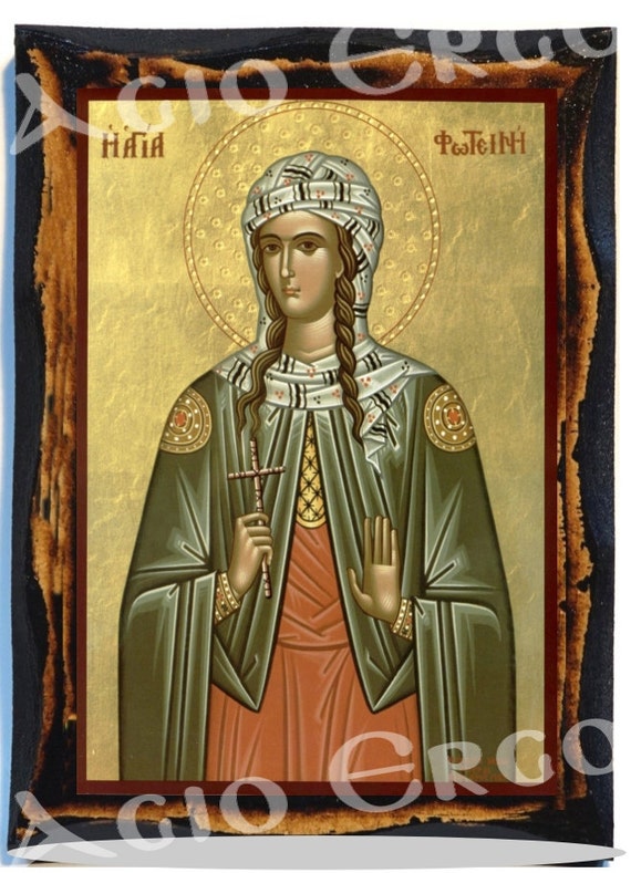 Saint Fotini il Samaritano il grande martire greco ortodossa russa Monte Athos cristiana cattolica icona bizantina su legno
