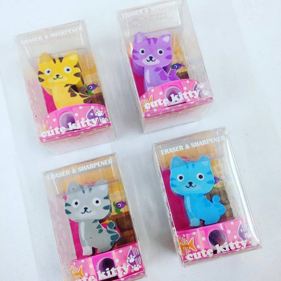 Cute Kitty Cat Eraser & Sharpener Gift Set