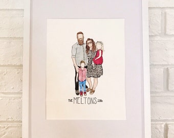 Custom Watercolor Family Portrait Illustration
