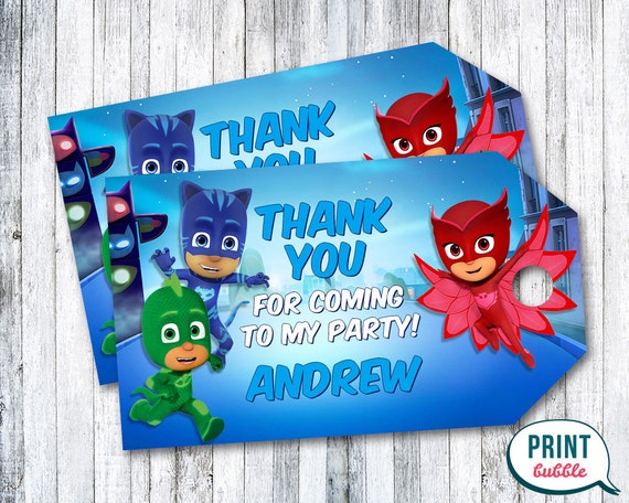 Pj Masks Thank You Tags Pj Masks Birthday by PrintBubbleInvites