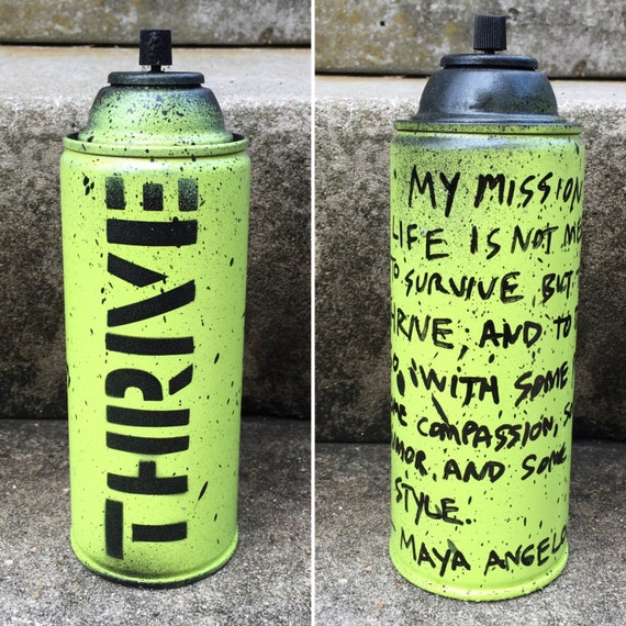 THRIVE recycled spray paint can stencil art lime green black