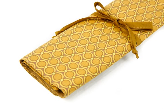 Knitting Needle Case - Modern Meadow - IN STOCK Large Organizer 30 tan pockets for all sizes or paint brushes