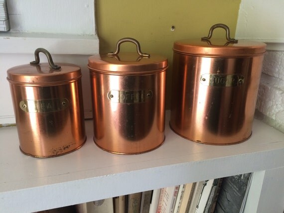 Copper Brass Canister Set / Cheinco / Coffee Tea Sugar by Recy