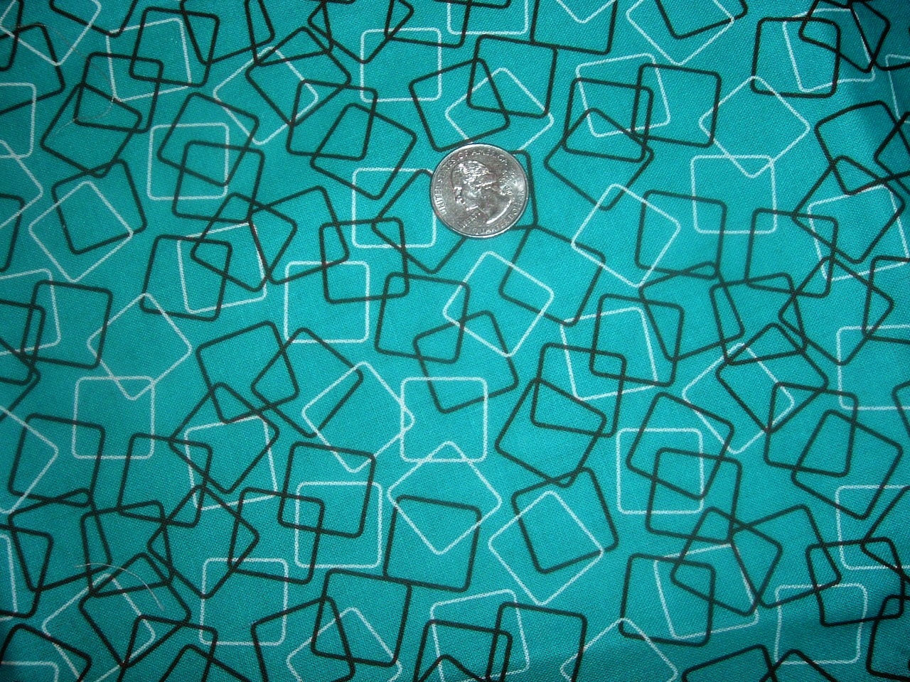 Quilt Fabric Destash Geometric Turquoise with Black Squares