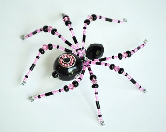 Ariella - hot pink and black glass beaded spider goth sun catcher - Halloween decoration - Christmas ornament